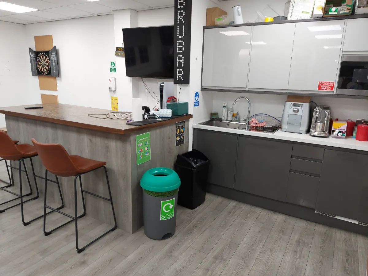 Kitchenette counters, sink and floors cleaned
